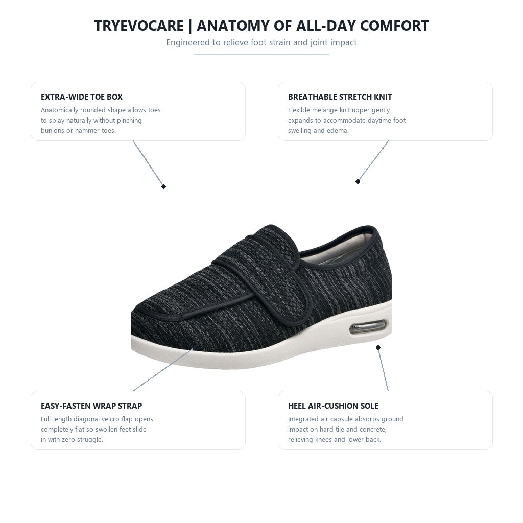 TryEvocare Wide Fit Walking Shoes with Adjustable Strap - Men & Women Ergonomic Anatomy & Support